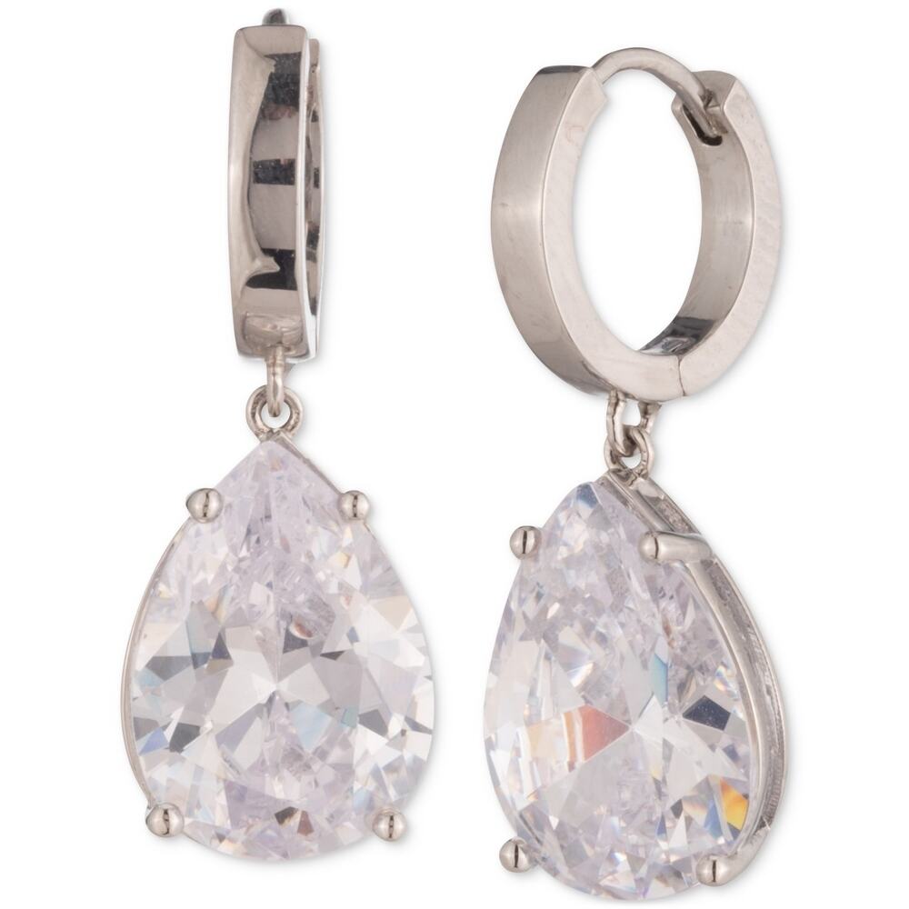 Givenchy Pear-Shape Silver Plate Cubic Zirconia Charm Hoop Earrings NEW